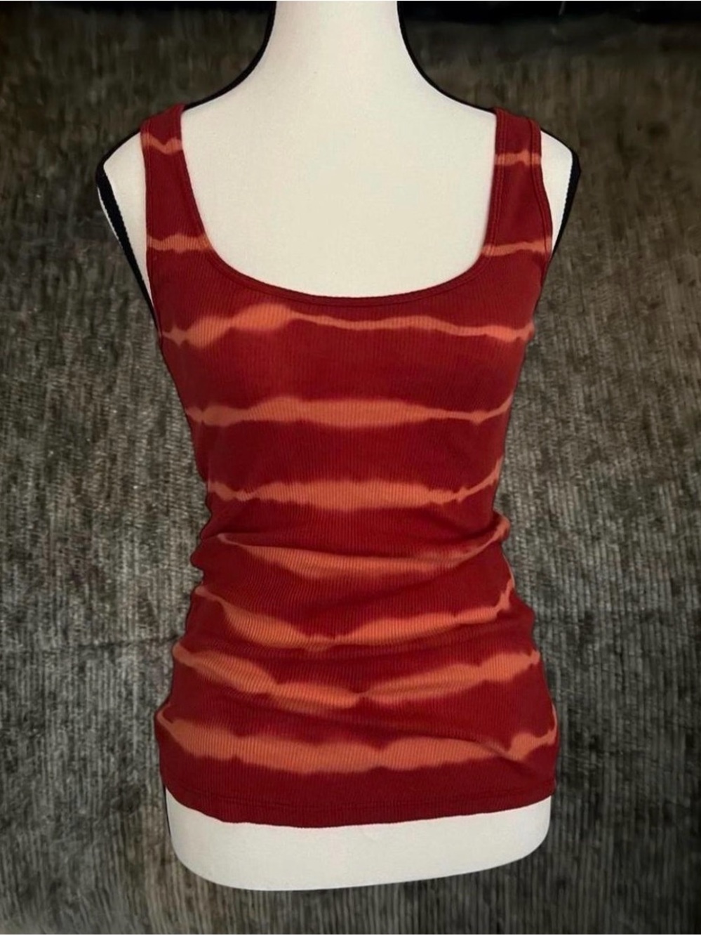 Wet Seal Red and Orange Tie-Dye Ribbed Tank Top